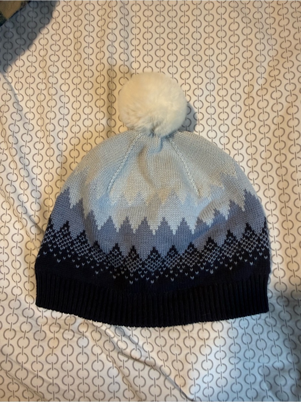 Kids Light Blue & Navy Pom Pom Beanie Hat